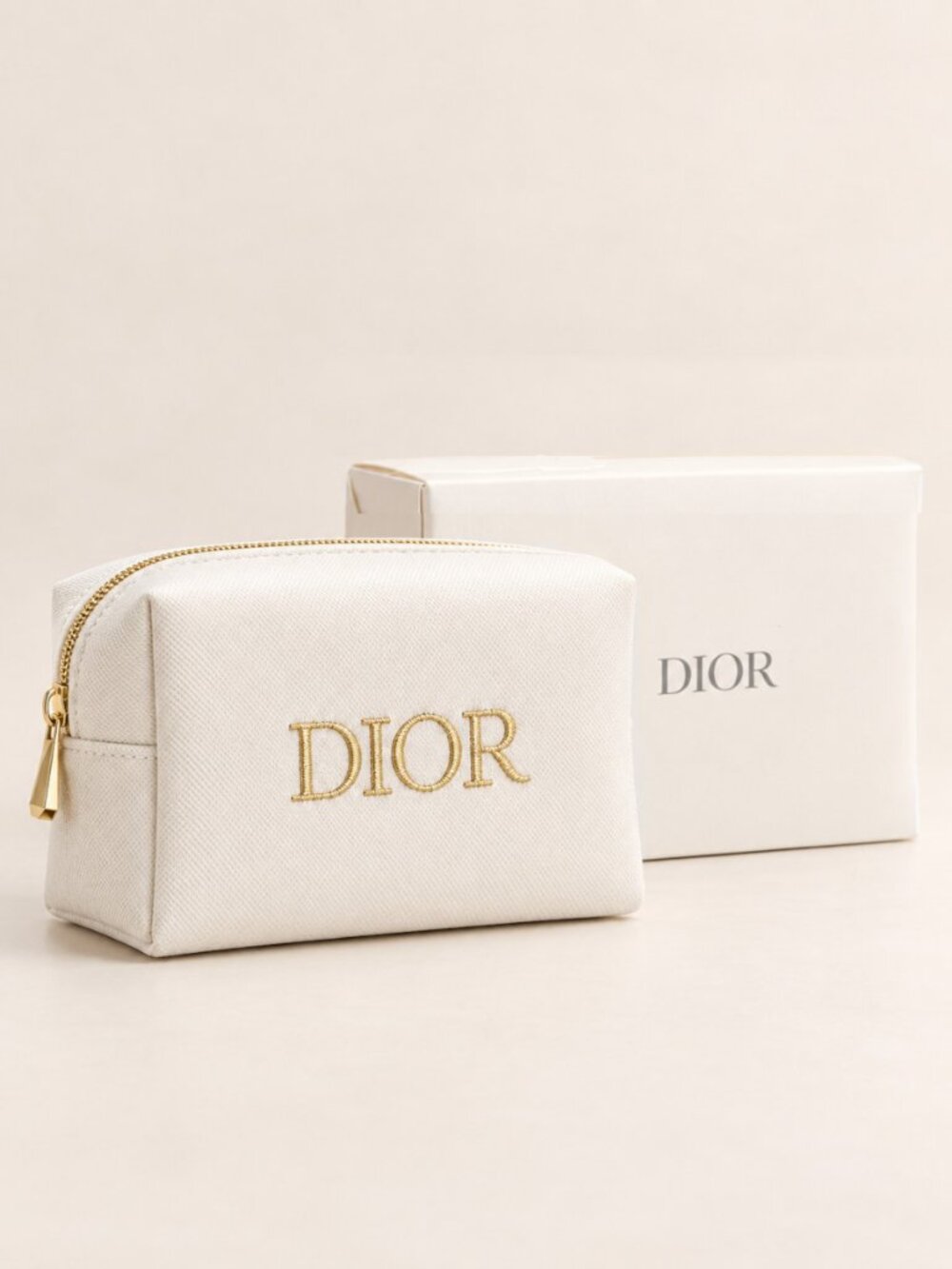 Dior Beauty Trousse Beige Gold Cosmetic Pouch New in Box